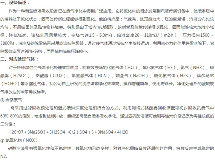 氰、鉻、氨、酸、NOX、H2s廢氣凈化洗滌